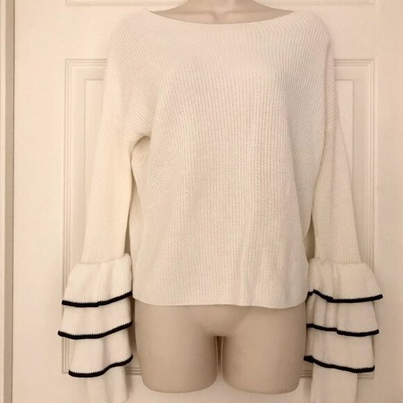 NWT EXPRESS Editor Pick White Layered Ruffle Sleeve Pullover Sweater Sz S - Picture 4 of 5